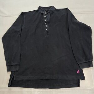 J Peterman Men Black Collar Henley Polo Thick Heavy Cotton Shirt Old Money-4345